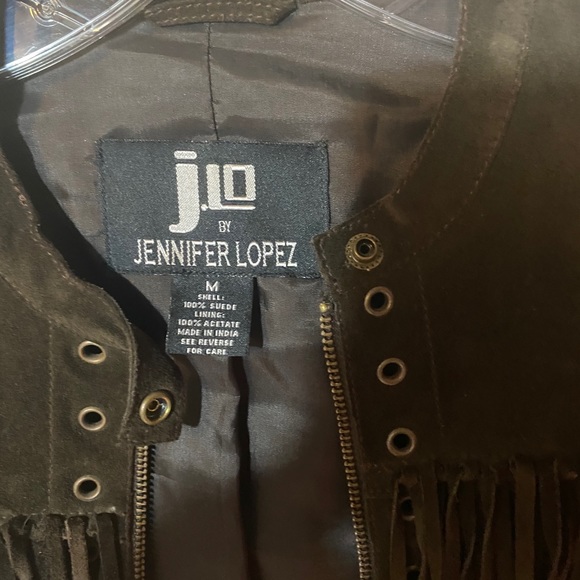 Jennifer Lopez dark brown leather fringe jacket - Picture 2 of 6